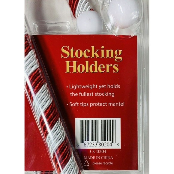 Candy Cane Christmas Stocking Holders Satin Cord Wrap 2 pk Red White Haute Decor - Picture 7 of 16